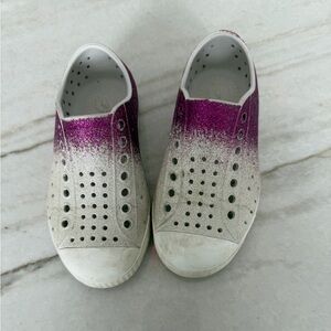 Native Shoes Kids Glitter Slip-Ons in Purple and Silver Fade